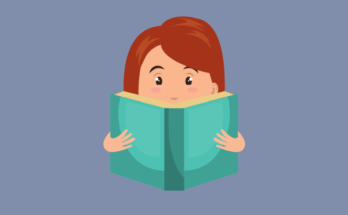 Graphic showing a girl reading a book