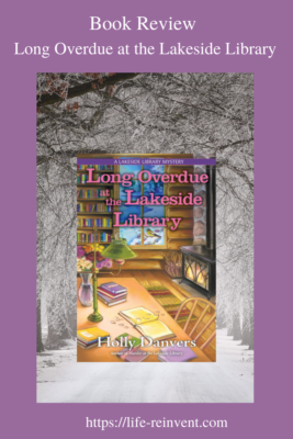 Purple border titled Long Overdue at the Lakeside Library. The book cover is centered on the screen with a snowy lane flanked by tall trees in the background.